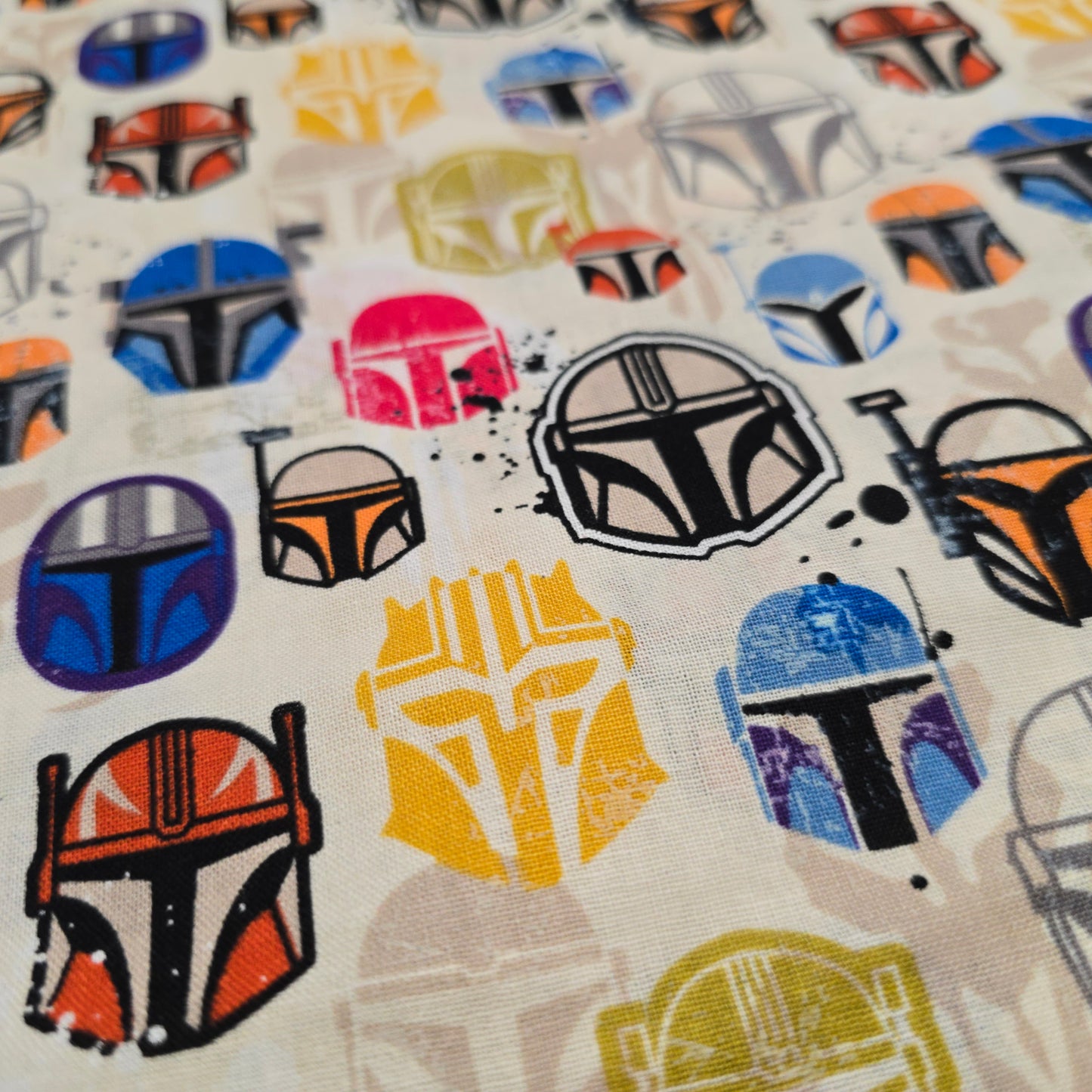 Star Wars Cotton Mandalorian Helmets Fabric on Ivory by Camelot | 112cm Wide