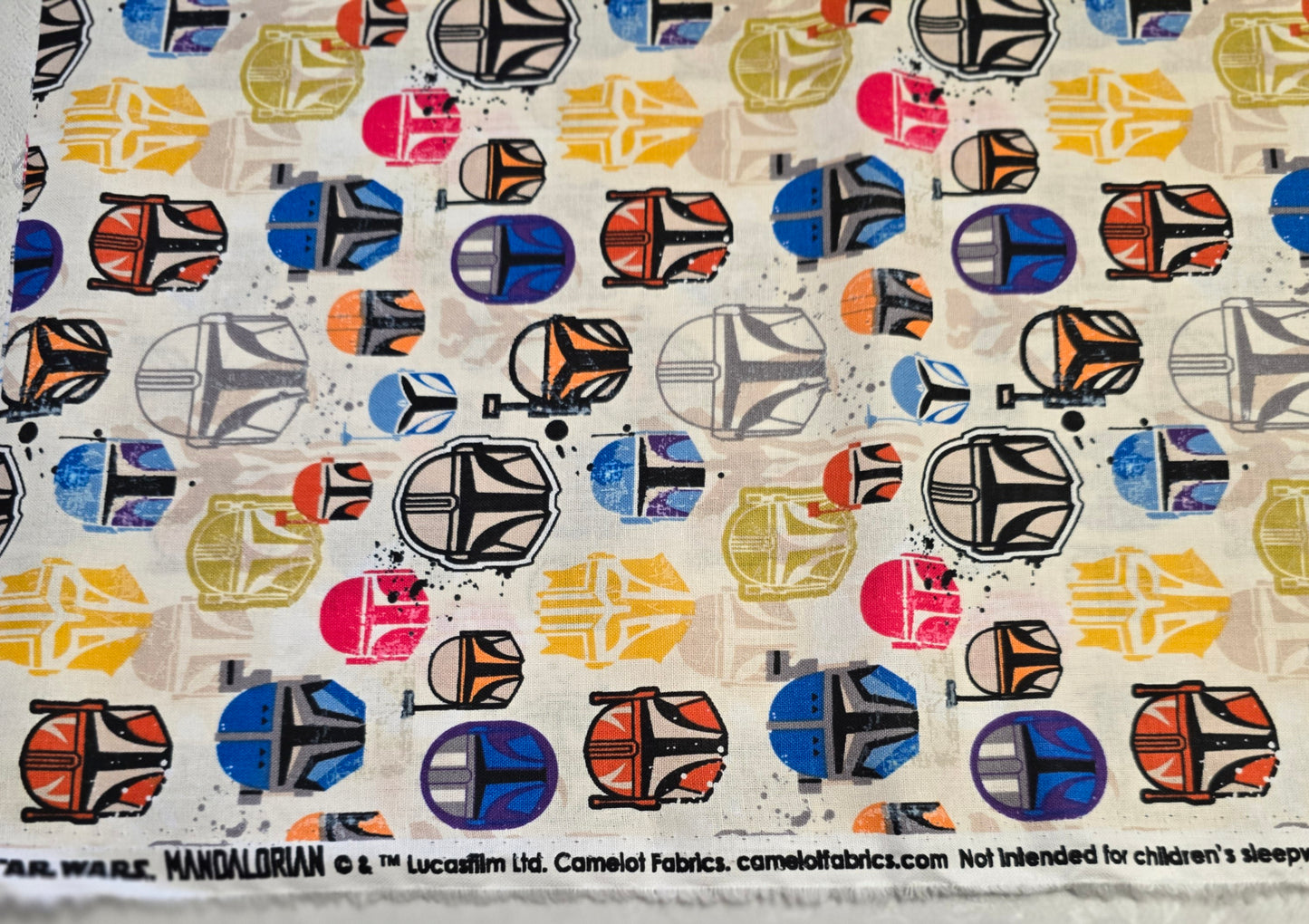Star Wars Cotton Mandalorian Helmets Fabric on Ivory by Camelot | 112cm Wide