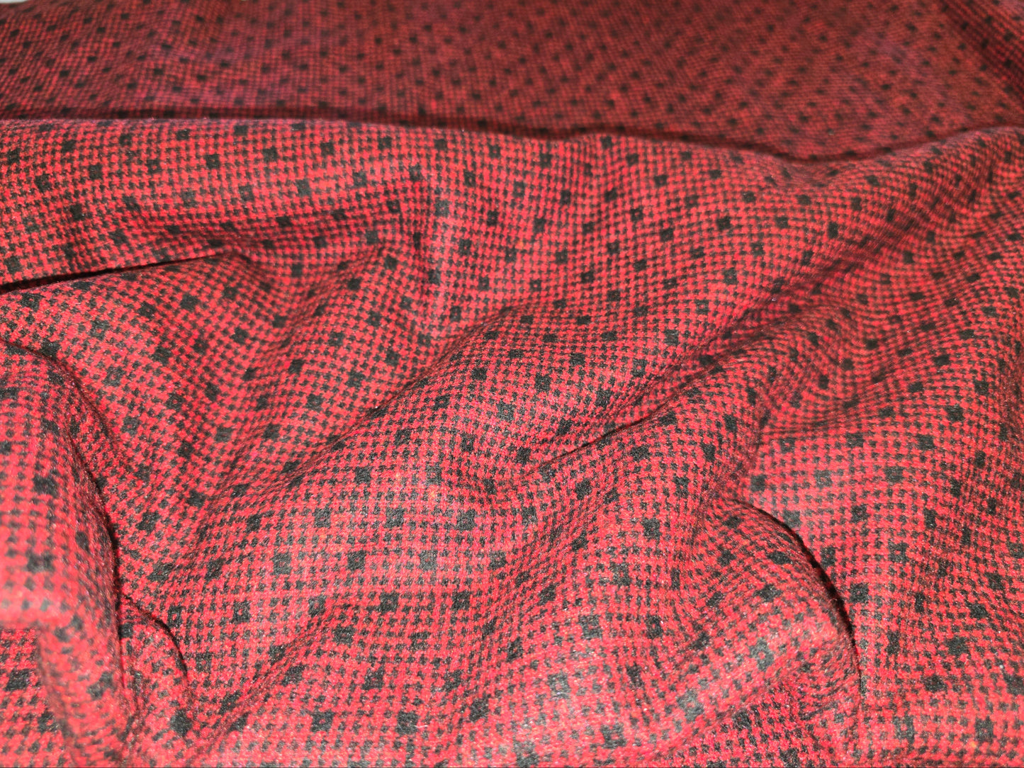 100% Polyester Tweed Fabric – Black Spot on Dark Red | 150cm Wide