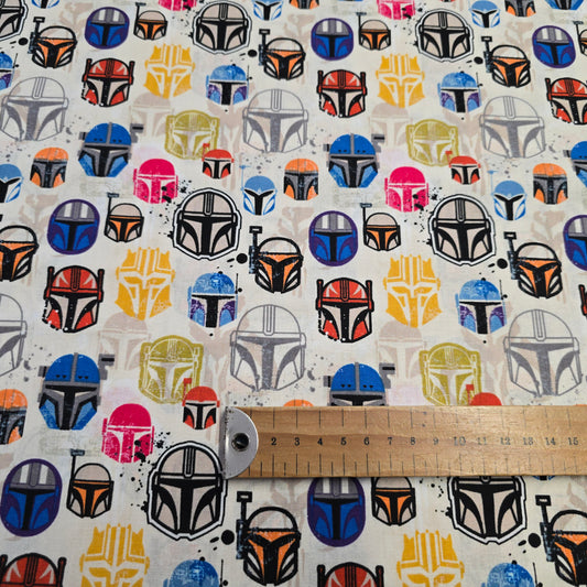 Star Wars Cotton Mandalorian Helmets Fabric on Ivory by Camelot | 112cm Wide