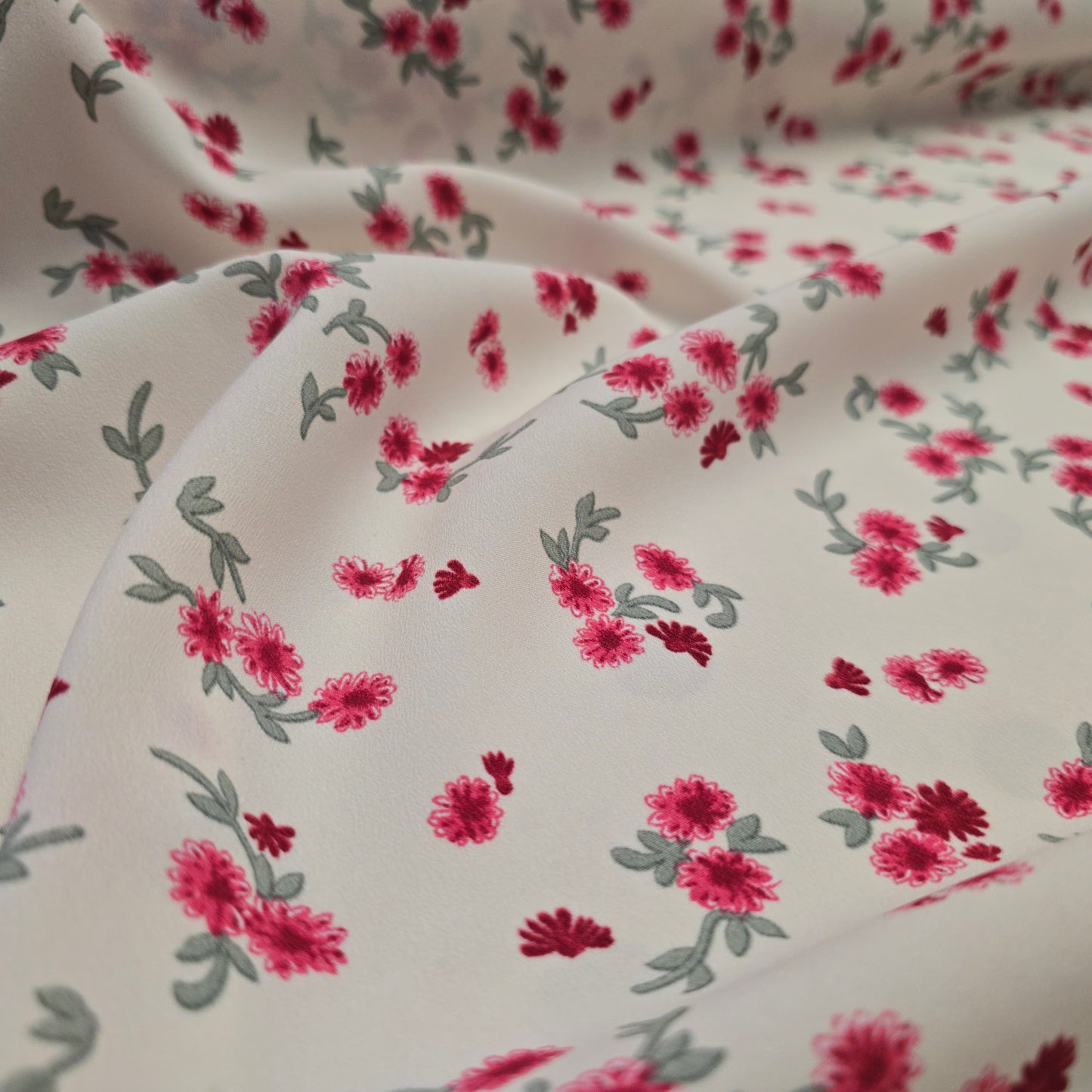 Viscose Dress Fabric Pink Floral on Ivory 145cm Width