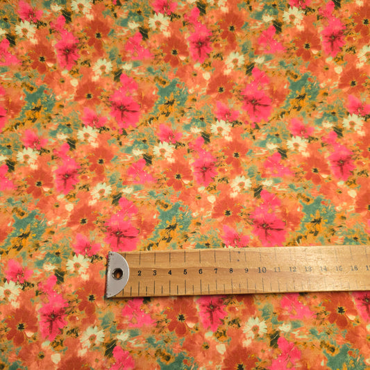 Make + Believe Pink Petals with Greens & Warm Orange Base 100% Cotton Fabric 112cm