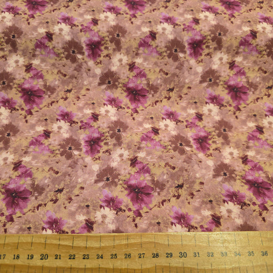 Make + Believe Pink Petals with Purple & Brown Tones 100% Cotton Fabric 112cm