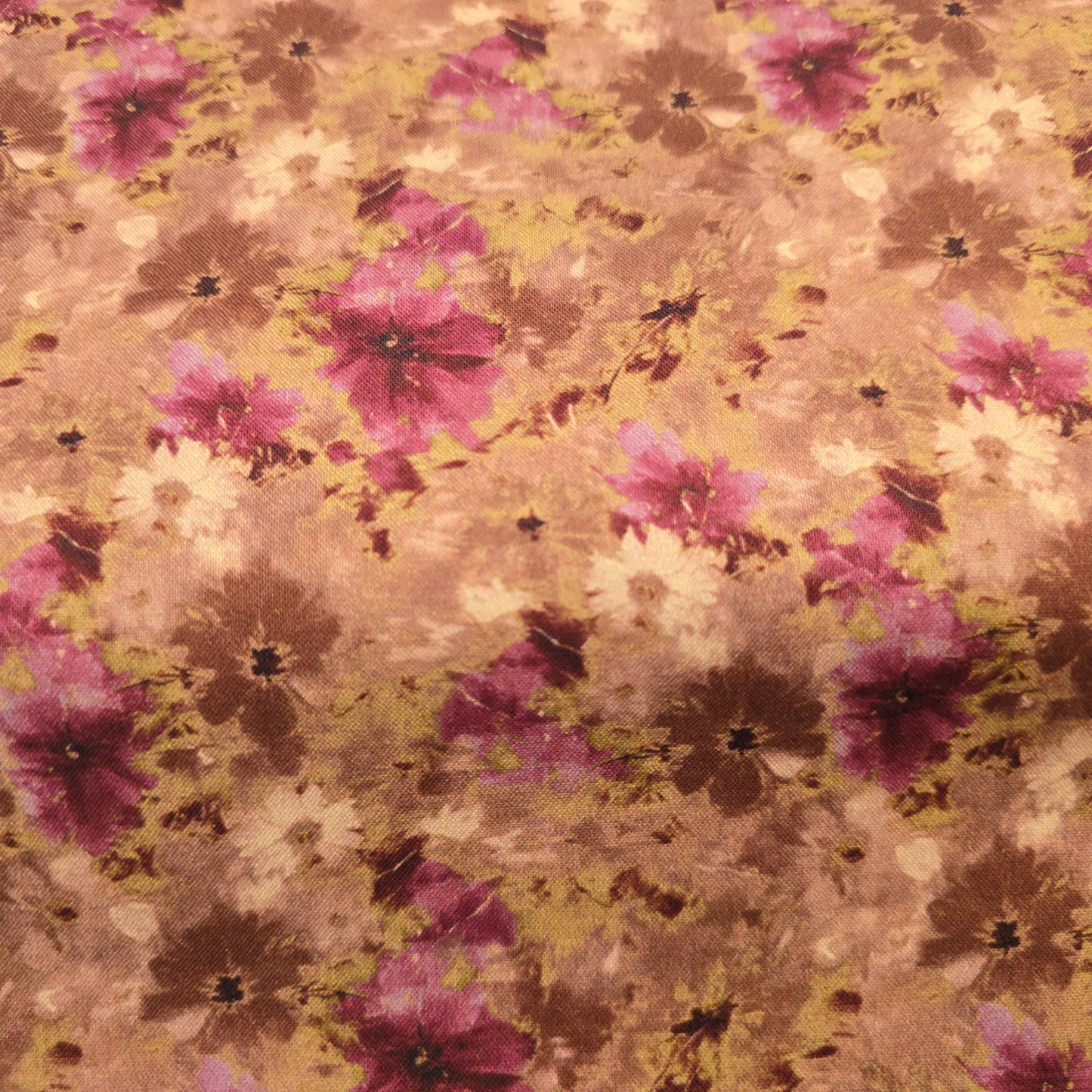 Make + Believe Pink Petals with Purple & Brown Tones 100% Cotton Fabric 112cm