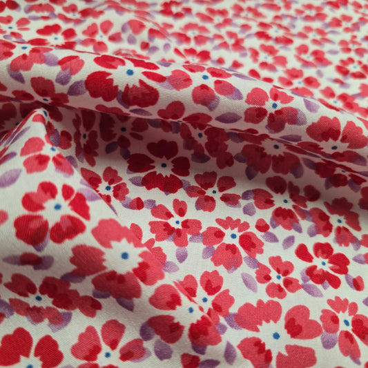 Viscose Dress Fabric Pink Flowers on White 145cm Width