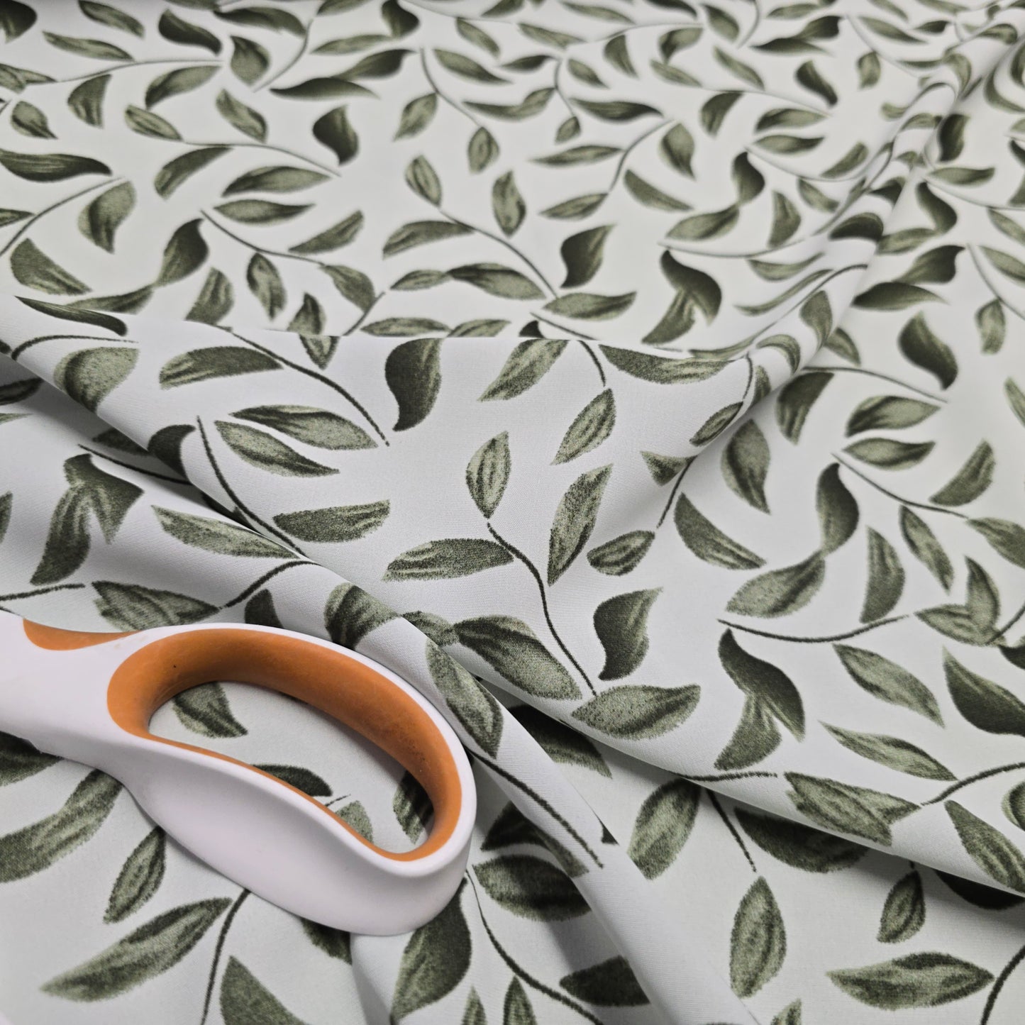 Polyester Viscose Dress Fabric Green Leaves 145cm Width
