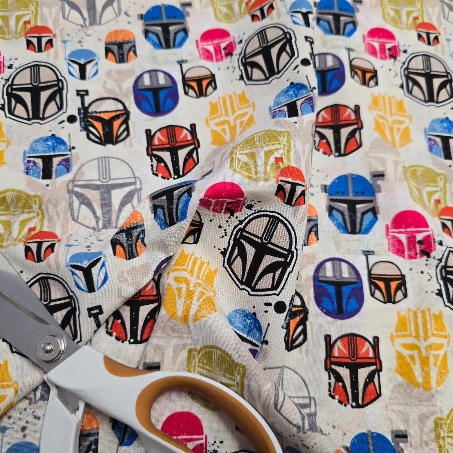 Star Wars Cotton Mandalorian Helmets Fabric on Ivory by Camelot | 112cm Wide