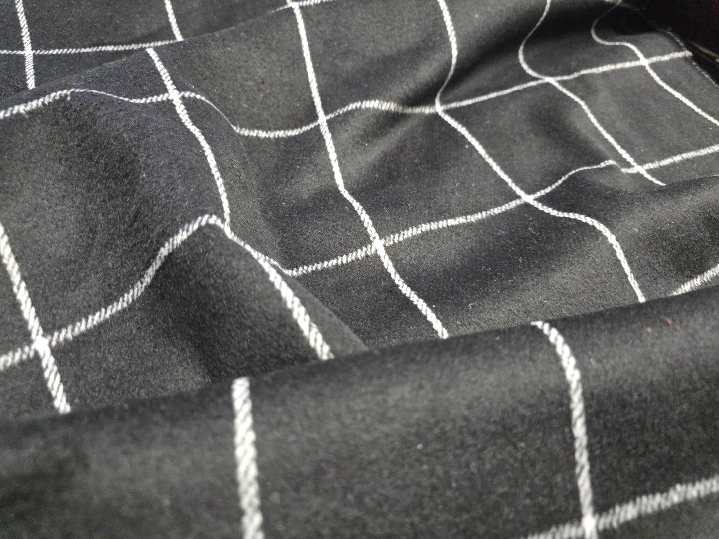 Viscose Tweed Fabric – Black Grid Check | 147cm Wide