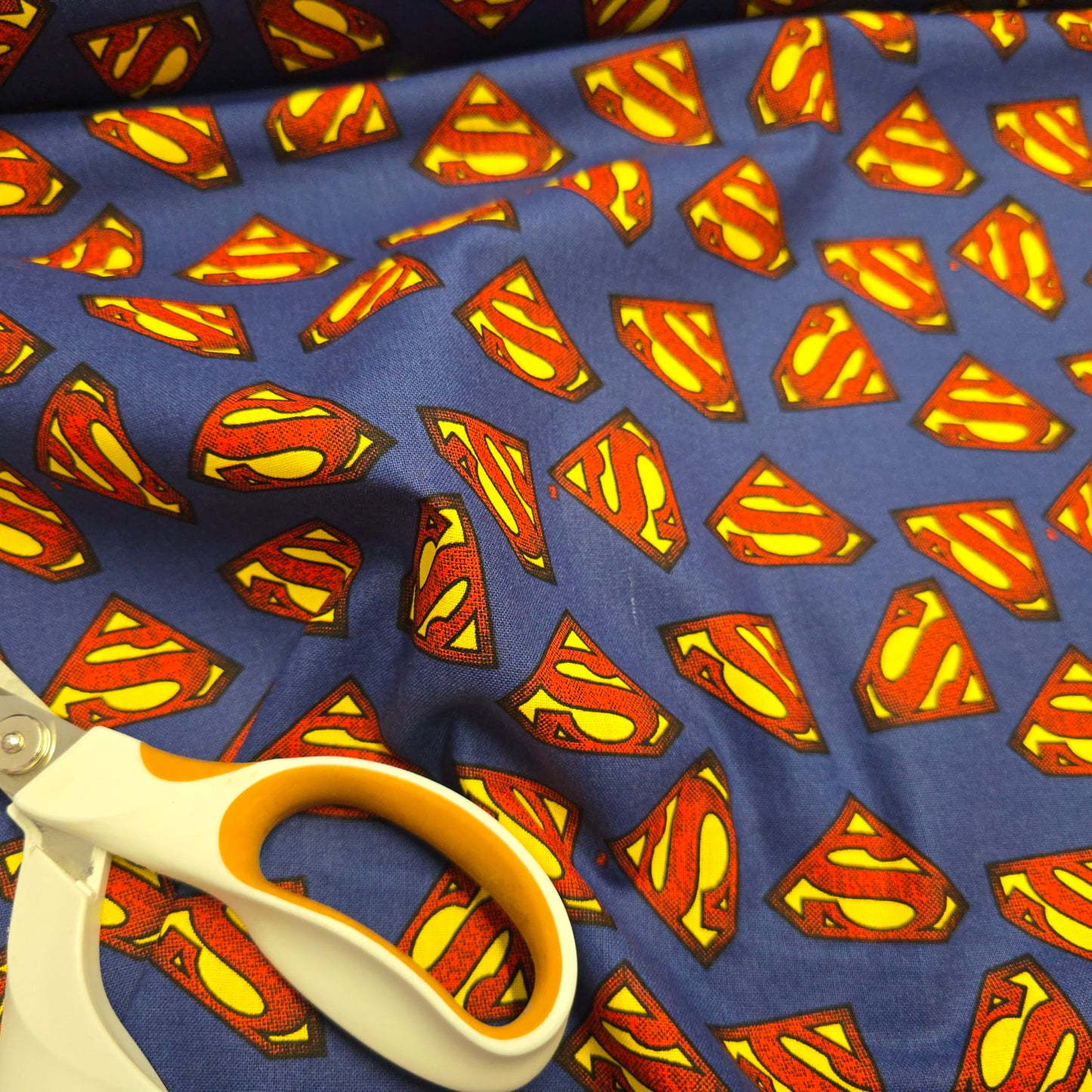 Superman Logo on Blue Cotton Fabric by Camelot | 112cm Wide