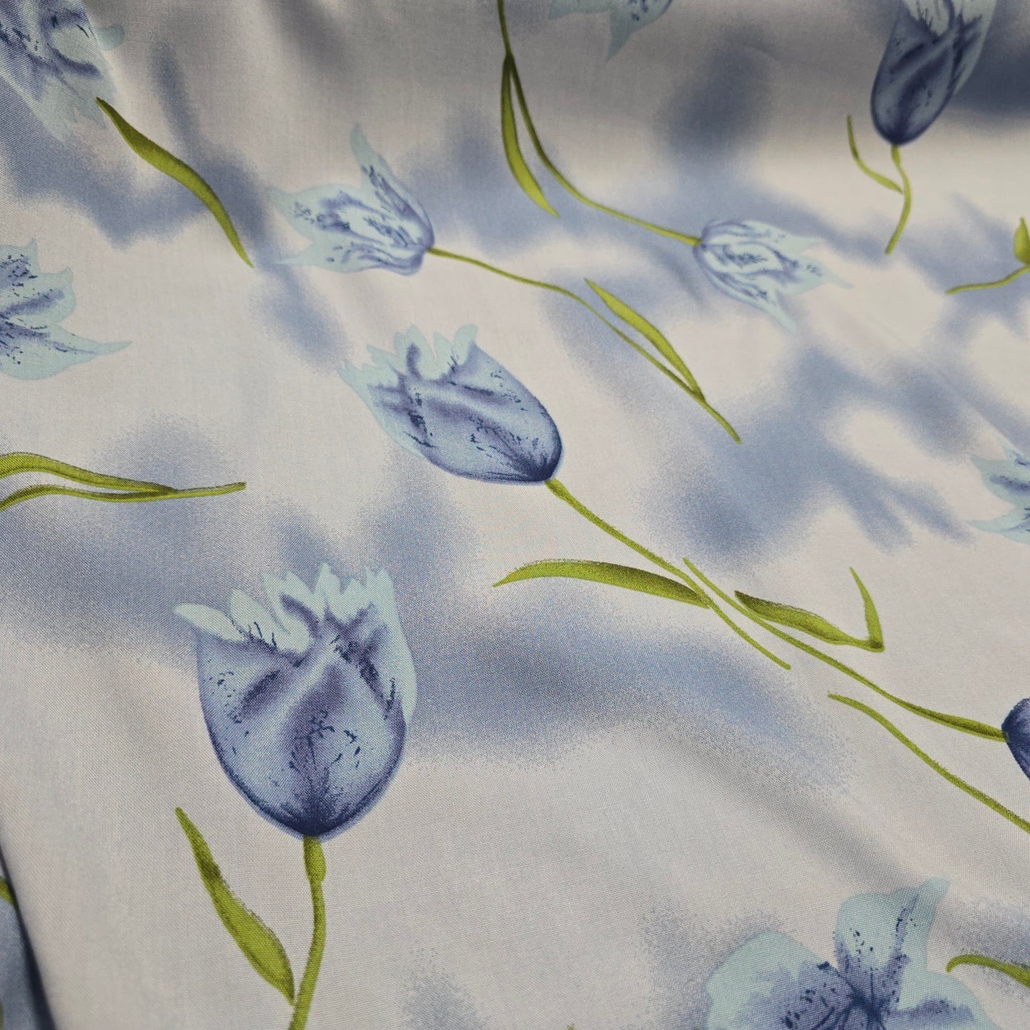 Viscose Dress Fabric Summer Blue and Green Flowers on Blue 145cm Width