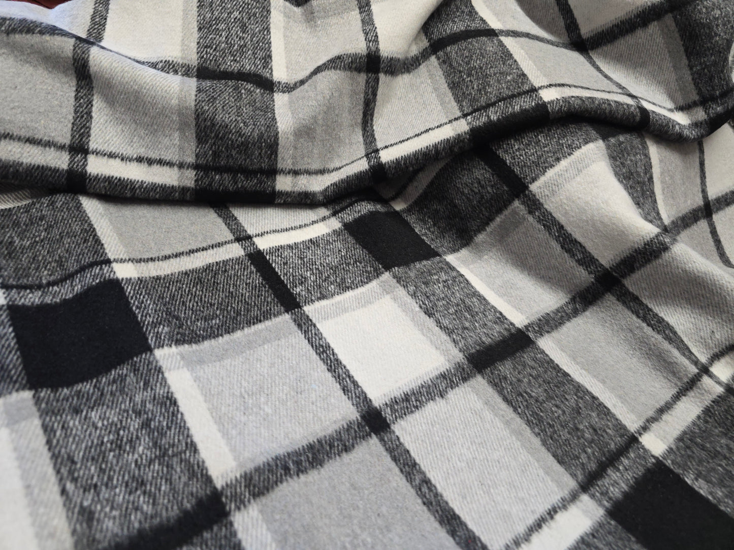 100% Polyester Tweed Fabric – Grey & Black Check | 150cm Wide
