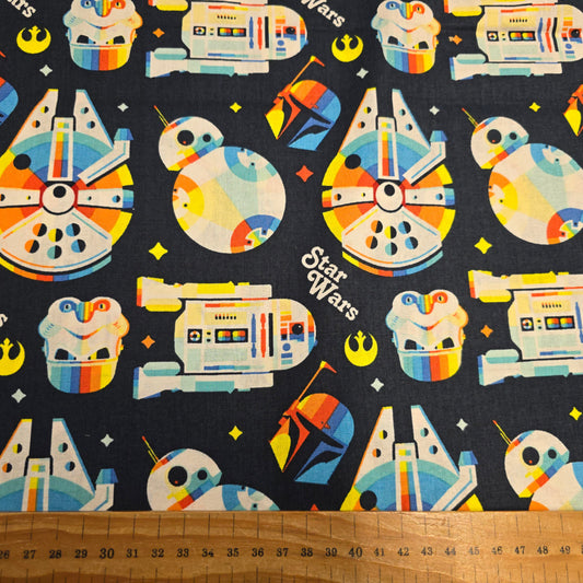 Star Wars Retro Throwback Millennium Falcon Cotton Fabric by Camelot | 112cm Wide