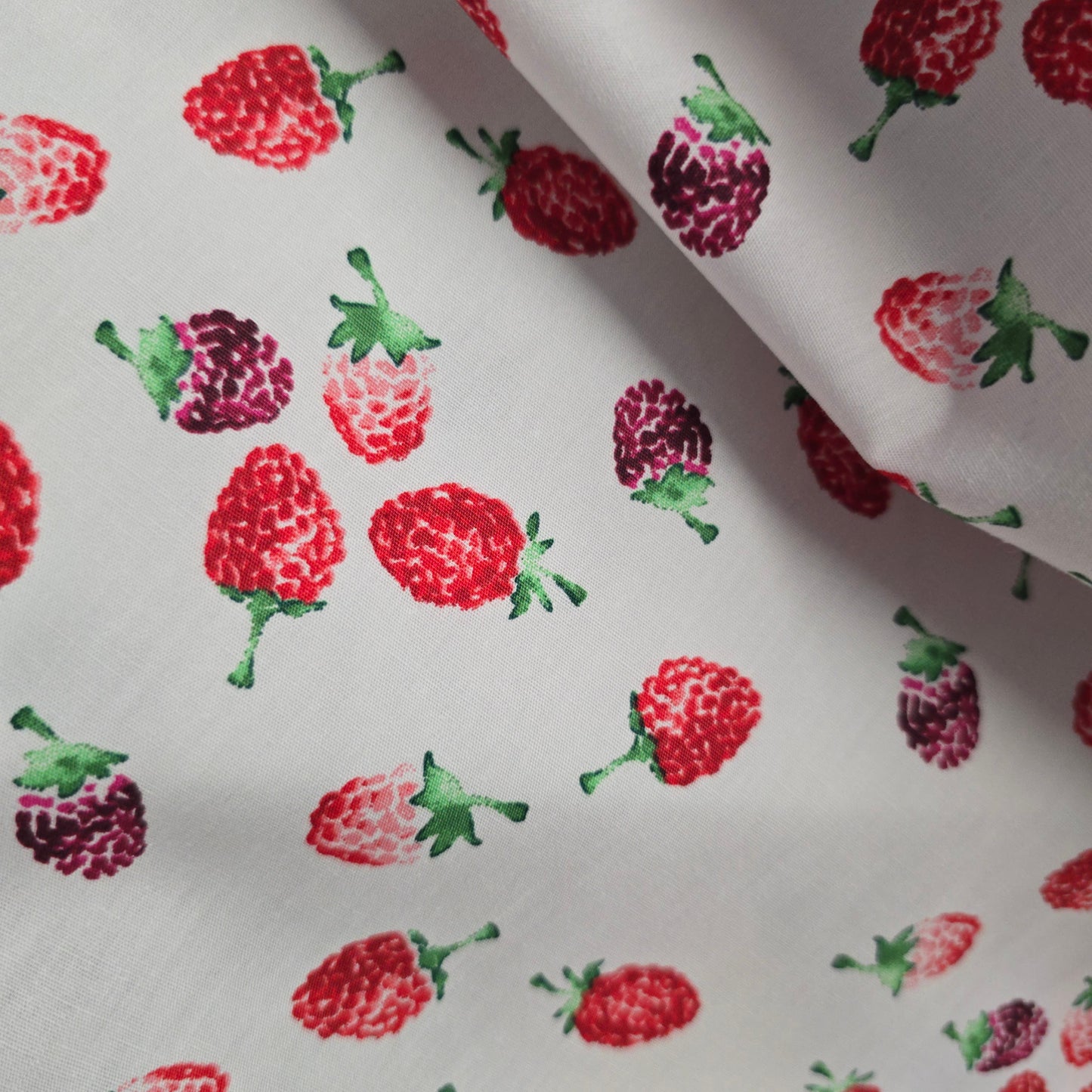 Red & Purple Raspberries on White 100% Cotton Poplin | 145cm Wide