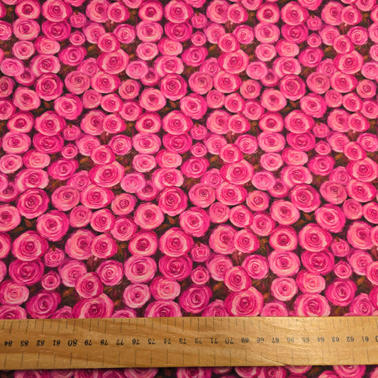 Make + Believe Roses in Bloom Pink 100% Cotton Fabric 112cm Width