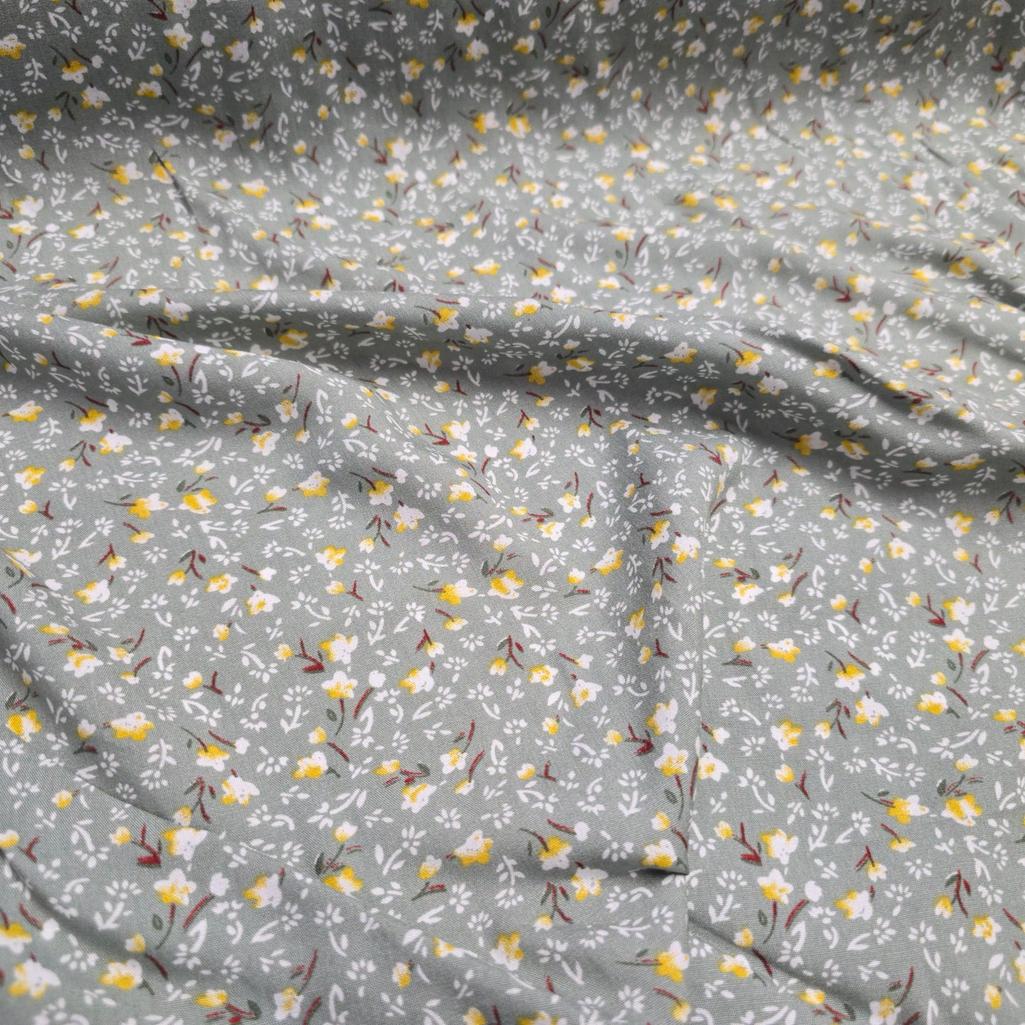 Viscose Dress Fabric Ditsy Green and Yellow Floral 145cm Width