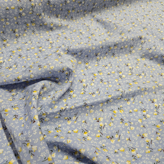 Viscose Dress Fabric Ditsy Blue and Yellow Floral 145cm Width