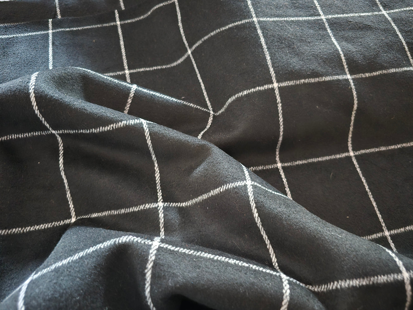 Viscose Tweed Fabric – Black Grid Check | 147cm Wide