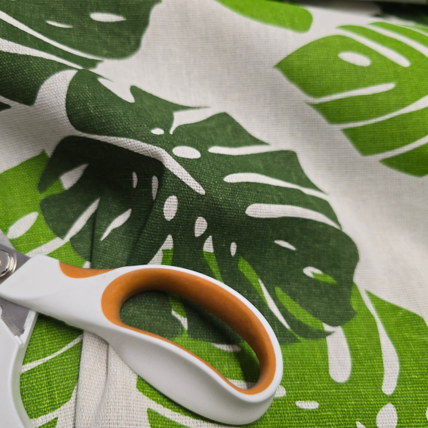 Cotton Mix Canvas Fabric - Monstera Leaves on Natural 150cm Width
