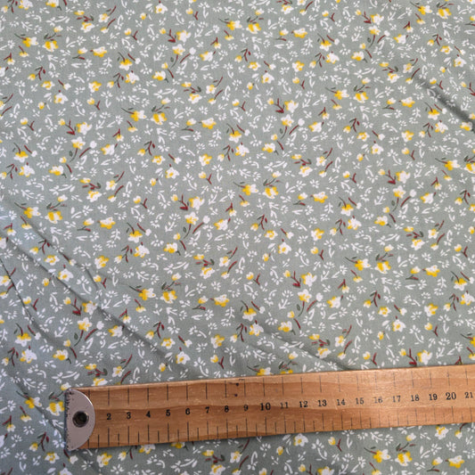 Viscose Dress Fabric Ditsy Green and Yellow Floral 145cm Width