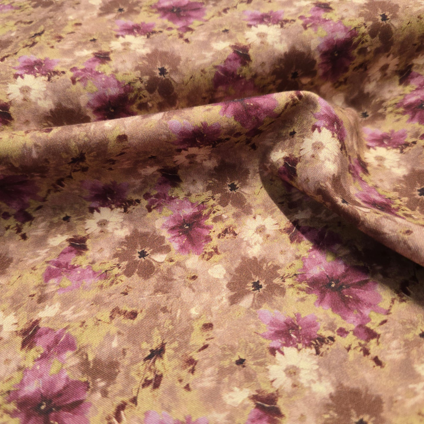 Make + Believe Pink Petals with Purple & Brown Tones 100% Cotton Fabric 112cm