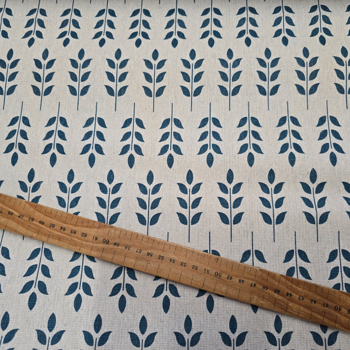 Cotton Mix Canvas Fabric - Teal Scandi Stem on Natural 150cm Width