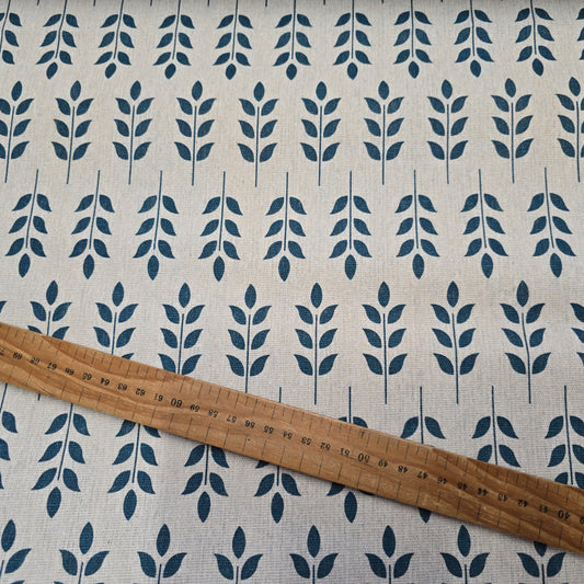 Cotton Mix Canvas Fabric - Teal Scandi Stem on Natural 150cm Width