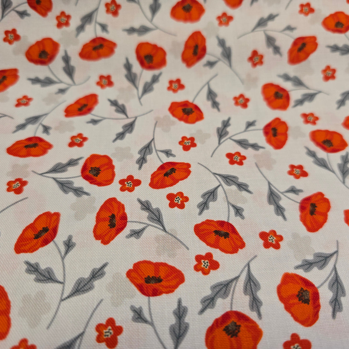 Craft Cotton Company Scattered Poppies on White - 112cm Wide