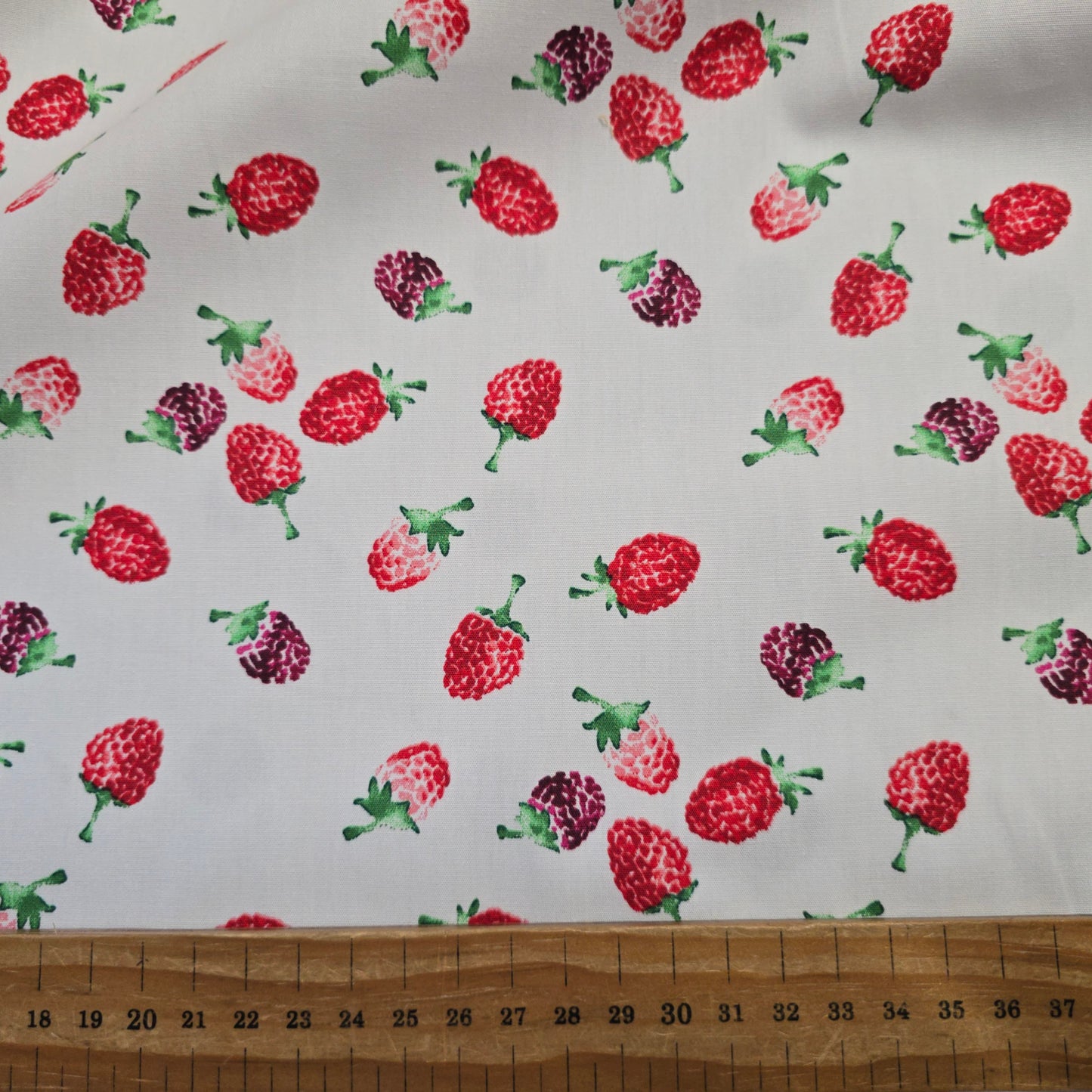 Red & Purple Raspberries on White 100% Cotton Poplin | 145cm Wide