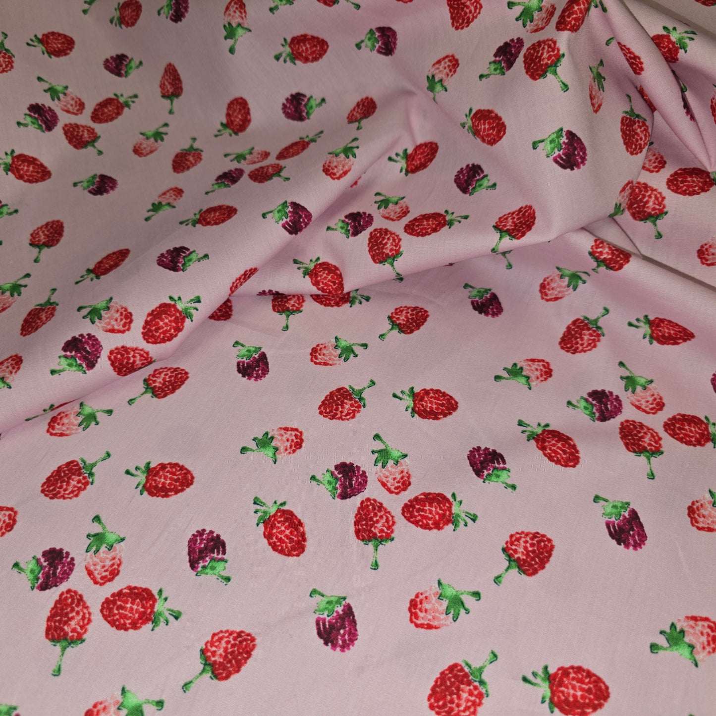 Red & Purple Raspberries on White 100% Cotton Poplin Fabric  | 145cm Wide