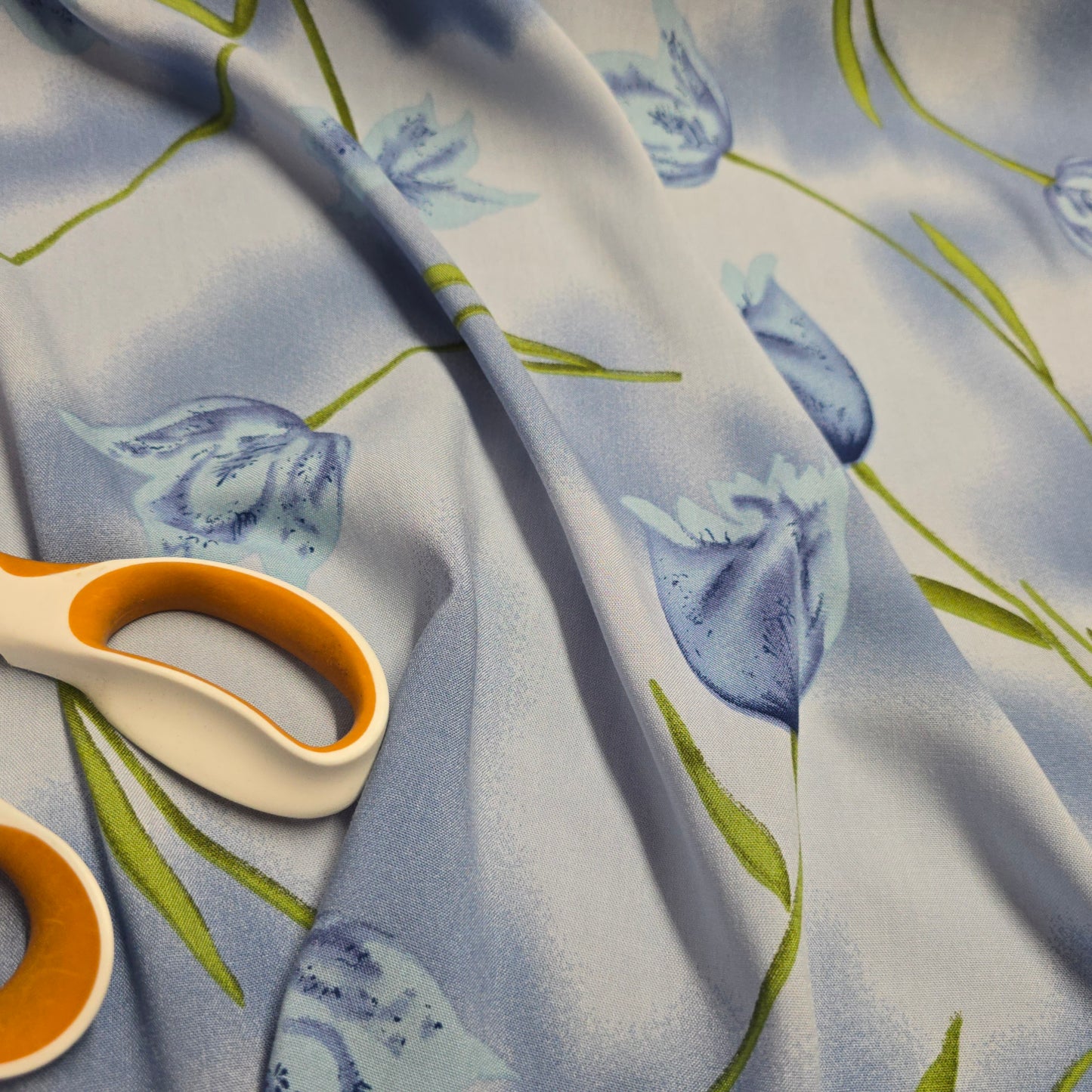 Viscose Dress Fabric Summer Blue and Green Flowers on Blue 145cm Width
