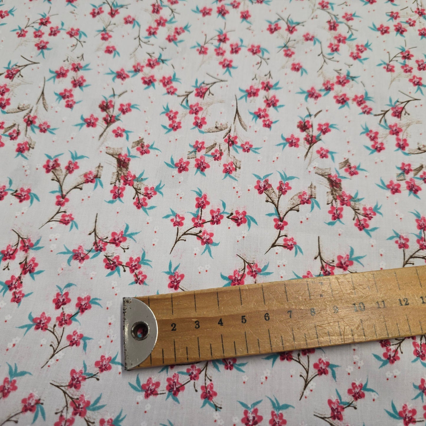 Polycotton Fabric Pretty Red & Blue Flowers on White | 112cm Wide