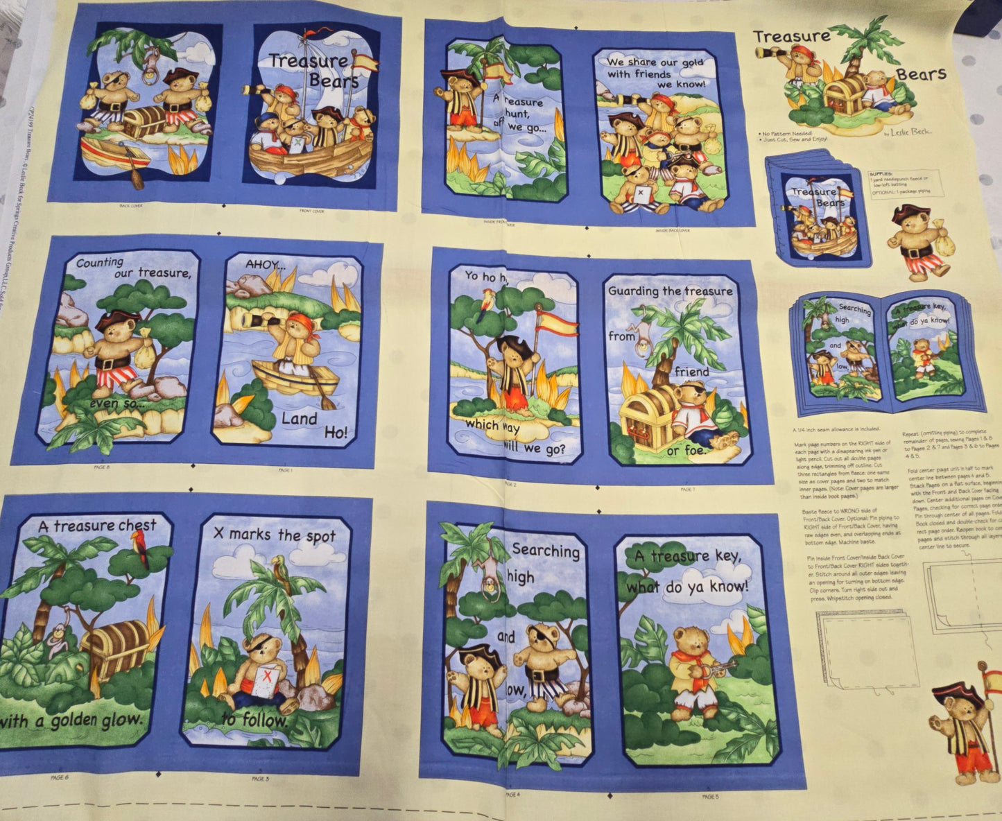 Springs Creative Treasure Bears Book Panel CP24199 by Leslie Beck