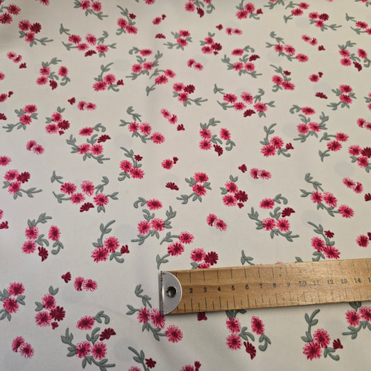 Viscose Dress Fabric Pink Floral on Ivory 145cm Width