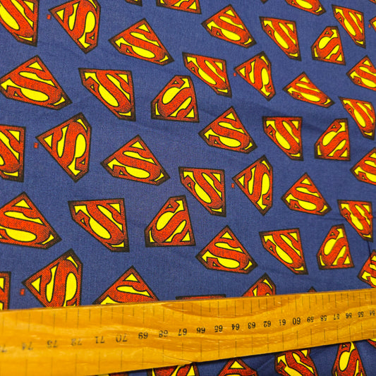 Superman Logo on Blue Cotton Fabric by Camelot | 112cm Wide