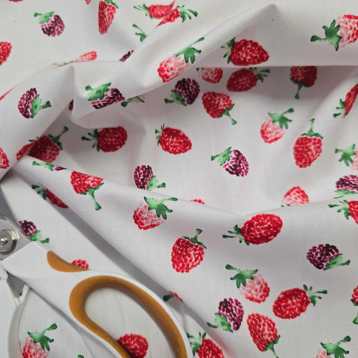 Red & Purple Raspberries on White 100% Cotton Poplin | 145cm Wide