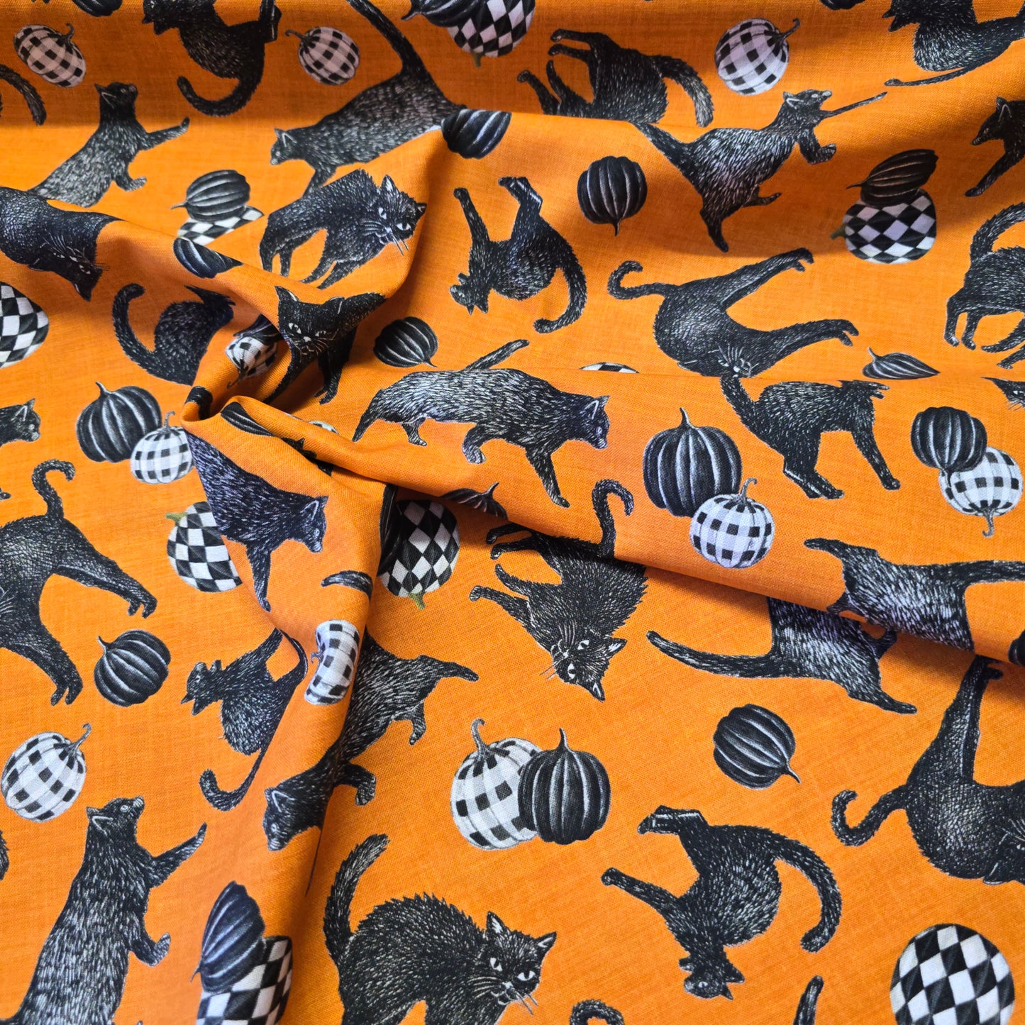 Studio Fabrics Fear Factory Orange Tossed Cats Cotton 8342