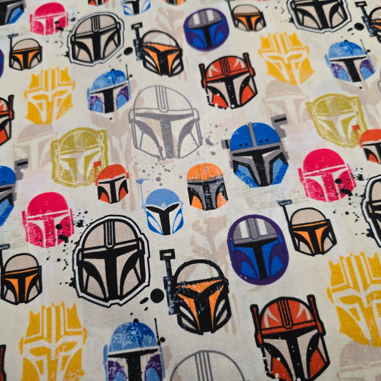 Star Wars Cotton Mandalorian Helmets Fabric on Ivory by Camelot | 112cm Wide