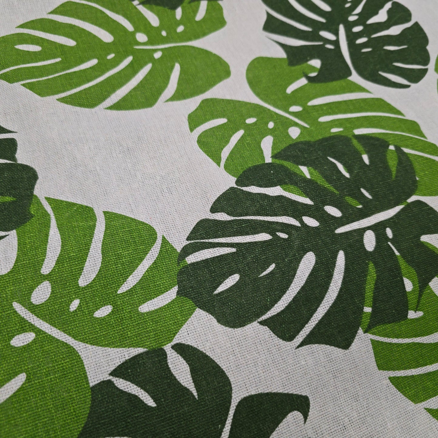 Cotton Mix Canvas Fabric - Monstera Leaves on Natural 150cm Width