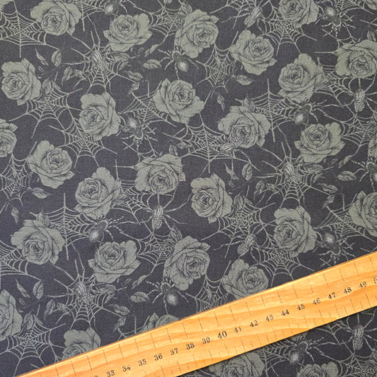 Studio Fabrics Fear Factory Grey Roses on Black Cotton 8344