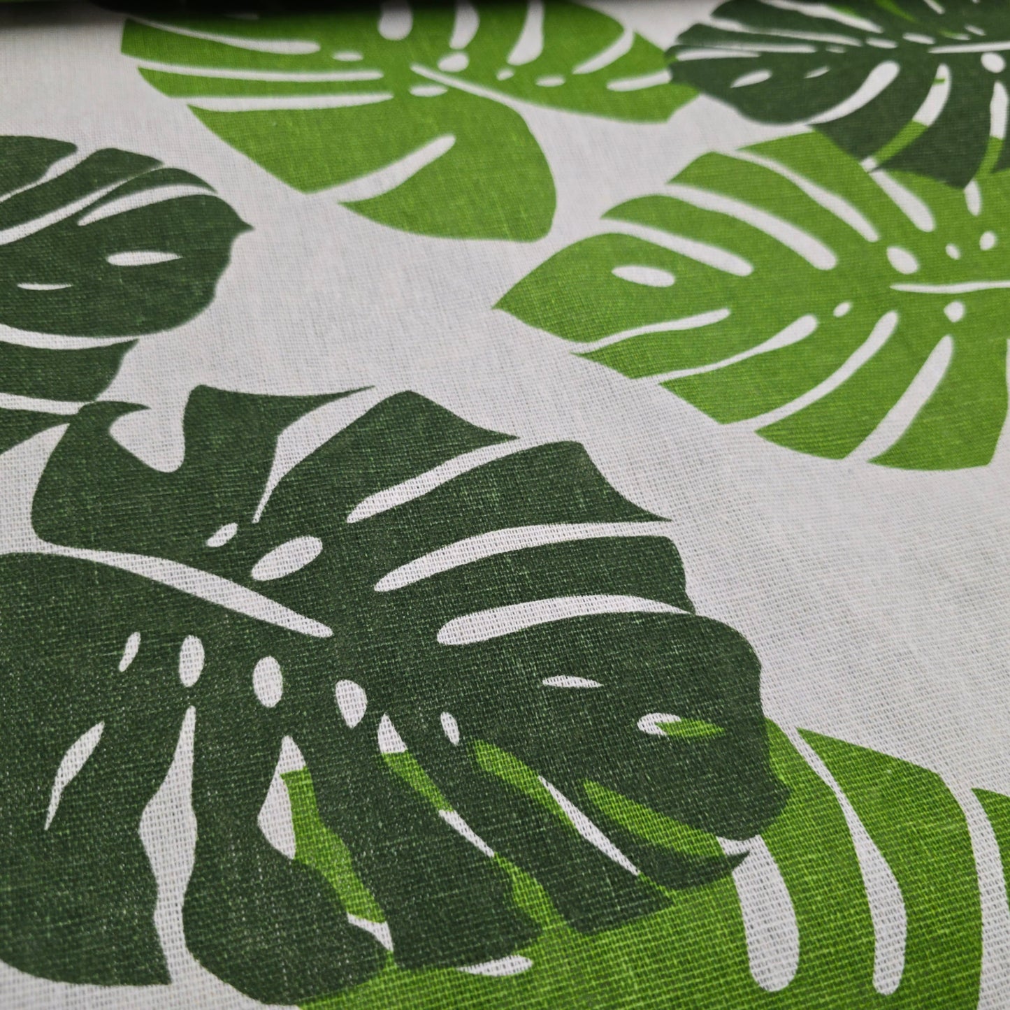 Cotton Mix Canvas Fabric - Monstera Leaves on Natural 150cm Width
