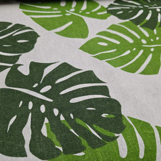 Cotton Mix Canvas Fabric - Monstera Leaves on Natural 150cm Width