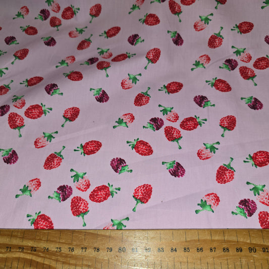 Red & Purple Raspberries on Pink 100% Cotton Poplin Fabric | 145cm Wide