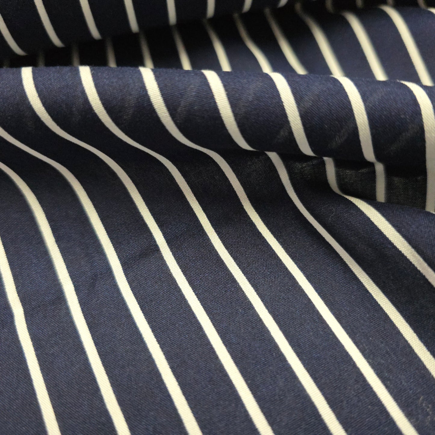 Viscose Dress Fabric White Stripe on Navy Blue 145cm Width