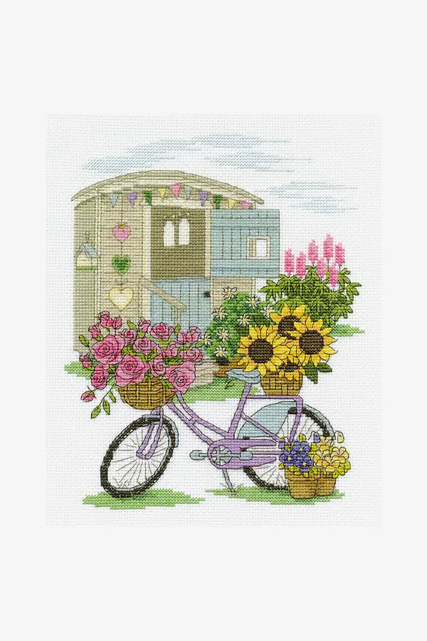 DMC Flowery Floral Bicycle Cross Stitch Kit - Vintage Bike with Blooms Design