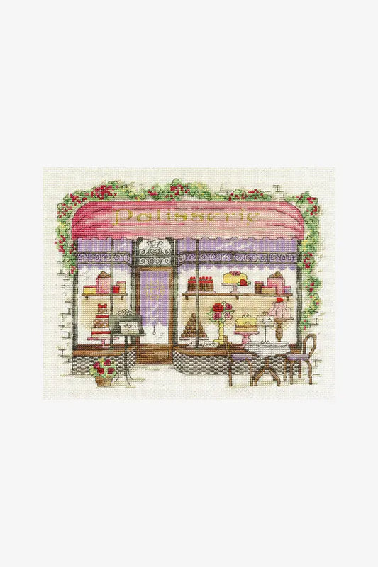 DMC Patisserie Cross Stitch Kit - French Cake Shop Design with Iridescent Aida